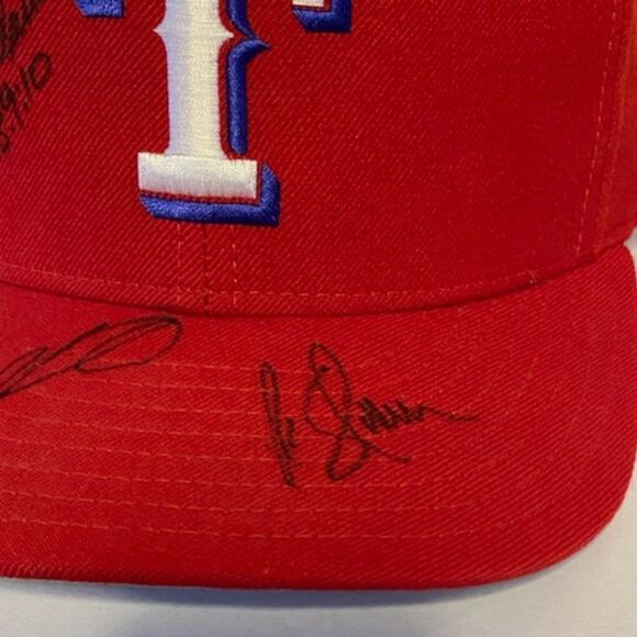 TEXAS RANGERS AUTOGRAPH TEAM HAT IVAN RODRIGUEZ JOHN WETTELAND RUBEN SIERRA - Picture 3 of 5